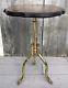 Vintage Brass Faux Bois Bamboo Pedestal Tripod Base Side Table With Wood Top 60s