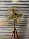 Vintage Brass Floor Fan On Wooden Tripod Stand Modern Twist Pedestal Fan