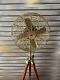 Vintage Brass Floor Fan On Wooden Tripod Stand Modern Twist Pedestal Fan Gift