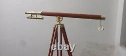 Vintage Brass Floor Standing Telescope With Wooden Tripod Stand Telescope Item