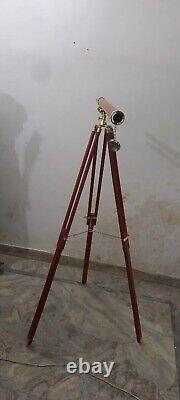 Vintage Brass Floor Standing Telescope With Wooden Tripod Stand Telescope Item