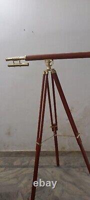 Vintage Brass Floor Standing Telescope With Wooden Tripod Stand Telescope Item