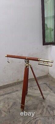 Vintage Brass Floor Standing Telescope With Wooden Tripod Stand Telescope Item