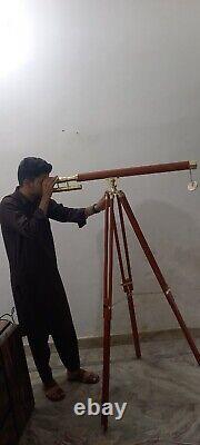 Vintage Brass Floor Standing Telescope With Wooden Tripod Stand Telescope Item