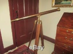 Vintage Brass Library Telescope on Wood Tripod