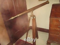 Vintage Brass Library Telescope on Wood Tripod