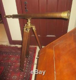 Vintage Brass Library Telescope on Wood Tripod