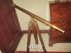 Vintage Brass Library Telescope on Wood Tripod