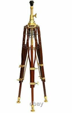 Vintage Brass Nautical Searchlight Floor Lamp Spotlight Wooden Tripod Light