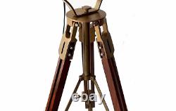 Vintage Brass Nautical Searchlight Floor Lamp Spotlight Wooden Tripod Light