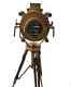 Vintage Brass Searchlight Floor Lamp Spotlight Wooden Tripod Stand