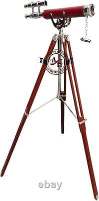 Vintage Brass Telescope Double Barrel nautical Telescope with Wooden tripod Stand