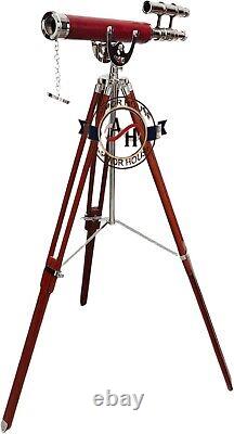 Vintage Brass Telescope Double Barrel nautical Telescope with Wooden tripod Stand