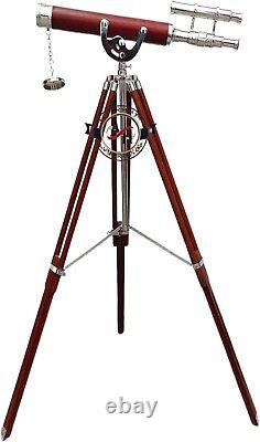 Vintage Brass Telescope Double Barrel nautical Telescope with Wooden tripod Stand