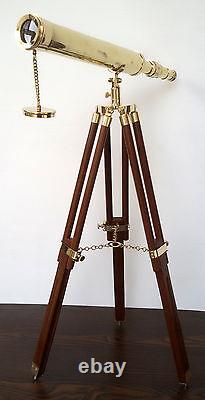 Vintage Brass Telescope Harbor Master Nautical Wooden Tripod Stand Telescope