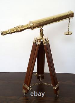 Vintage Brass Telescope Harbor Master Nautical Wooden Tripod Stand Telescope