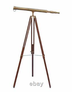 Vintage Brass Telescope On Wooden Tripod Maritime Nautical 60 Tall