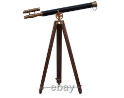 Vintage Brass Telescope On Wooden Tripod Maritime Nautical 60 Tall