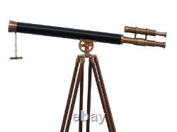 Vintage Brass Telescope On Wooden Tripod Maritime Nautical 60 Tall