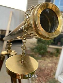 Vintage Brass Telescope On Wooden Tripod Maritime Nautical 62 Tall
