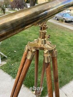 Vintage Brass Telescope On Wooden Tripod Maritime Nautical 62 Tall