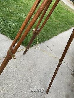 Vintage Brass Telescope On Wooden Tripod Maritime Nautical 62 Tall