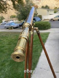 Vintage Brass Telescope On Wooden Tripod Maritime Nautical 62 Tall