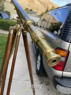 Vintage Brass Telescope On Wooden Tripod Maritime Nautical 62 Tall