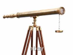 Vintage Brass Telescope On Wooden Tripod Maritime Nautical Replica MNM 117