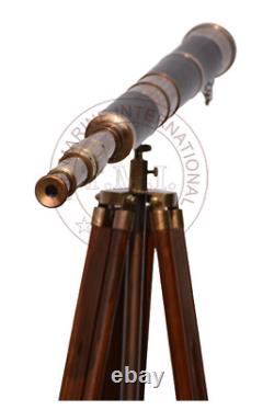 Vintage Brass Telescope On Wooden Tripod Maritime Nautical Replica MNM 138