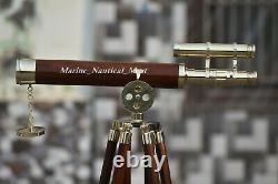 Vintage Brass Telescope On Wooden Tripod Maritime Nautical Replica MNM 139