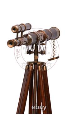 Vintage Brass Telescope On Wooden Tripod Maritime Nautical Replica MNM 143