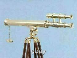 Vintage Brass Telescope On Wooden Tripod Maritime Nautical Replica MNM 154
