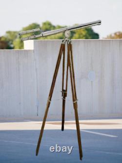 Vintage Brass Telescope On Wooden Tripod Maritime Nautical Replica MNM 159