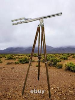 Vintage Brass Telescope On Wooden Tripod Maritime Nautical Replica MNM 159