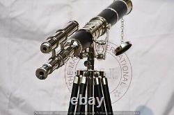 Vintage Brass Telescope On Wooden Tripod Maritime Nautical Replica MNM 199