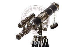 Vintage Brass Telescope On Wooden Tripod Maritime Nautical Replica MNM 199