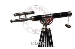 Vintage Brass Telescope On Wooden Tripod Maritime Nautical Replica MNM 199