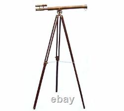 Vintage Brass Telescope On Wooden Tripod Maritime Nautical Replica MNM 215