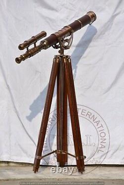 Vintage Brass Telescope On Wooden Tripod Maritime Nautical Replica MNM 229