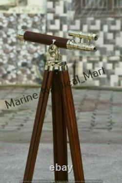 Vintage Brass Telescope On Wooden Tripod Maritime Nautical Replica MNM 78