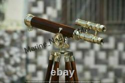 Vintage Brass Telescope On Wooden Tripod Maritime Nautical Replica MNM 78