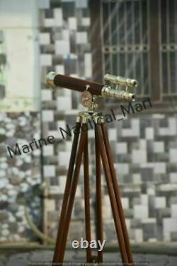 Vintage Brass Telescope On Wooden Tripod Maritime Nautical Replica MNM 78