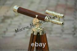 Vintage Brass Telescope On Wooden Tripod Maritime Nautical Replica MNM 78