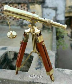 Vintage Brass Telescope WithWooden Adjustable Tripod Replica