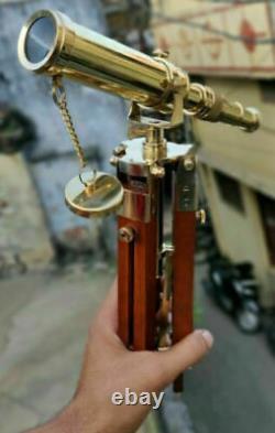 Vintage Brass Telescope WithWooden Adjustable Tripod Replica