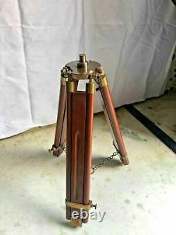 Vintage Brass Telescope With Wooden Tripod Stand 18 Inch Double Barrel Telescope