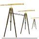 Vintage Brass Telescope With Wooden Tripod Stand Nautical Floor Standing Mnm 06