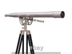 Vintage Brass Telescope With Wooden Tripod Stand Nautical Floor Standing MNM 23