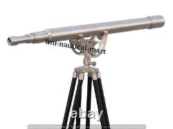 Vintage Brass Telescope With Wooden Tripod Stand Nautical Floor Standing MNM 23